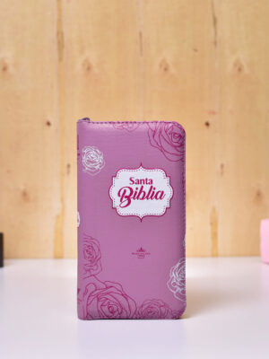 BIBLIA RVR60 035 TIPO CARTERA FLORES ROSA INDICE CANTO PLATA