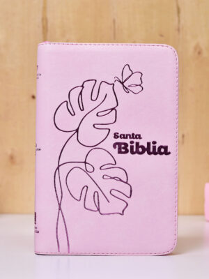 BIBLIA RVR60 066 ROSA HOJAS CON CIERRE CANTO PLATEADO