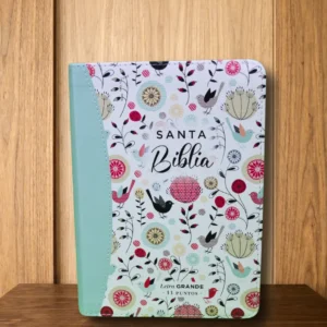 BIBLIA RV60 PU TURQUESA BLANCO CIERRE CANTO PLATEADO