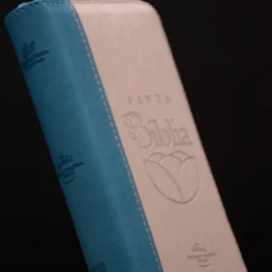 BIBLIA 035 TIPO CARTERA AZUL-BEIGE INDICE CANTO PLATEADO QR